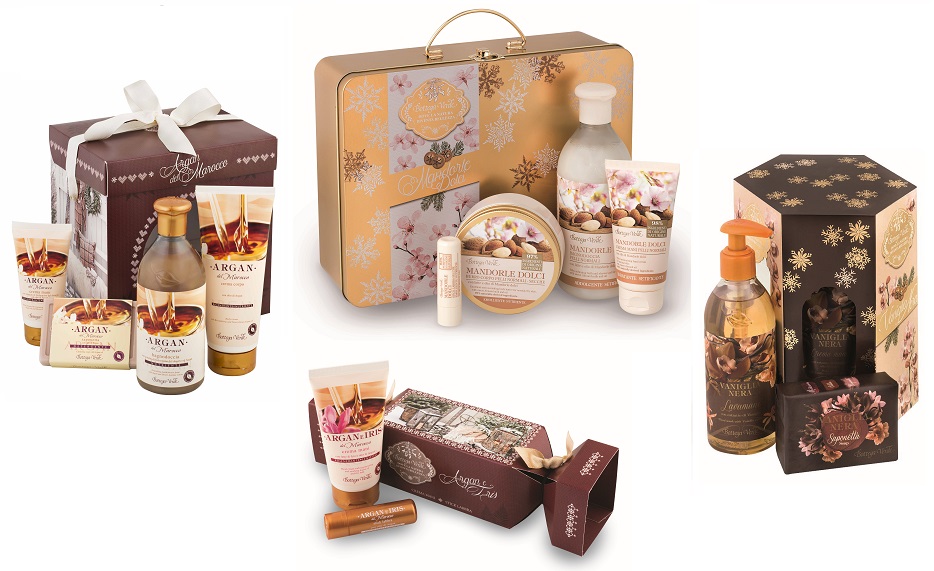 Cofanetti Natale Bottega Verde: Argan, Mandorle, Vaniglia Nera, Pepe Rosa 