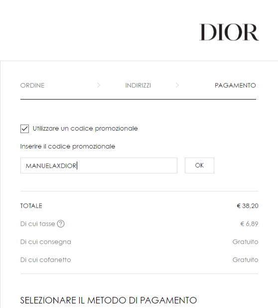 Codice omaggio sito Dior