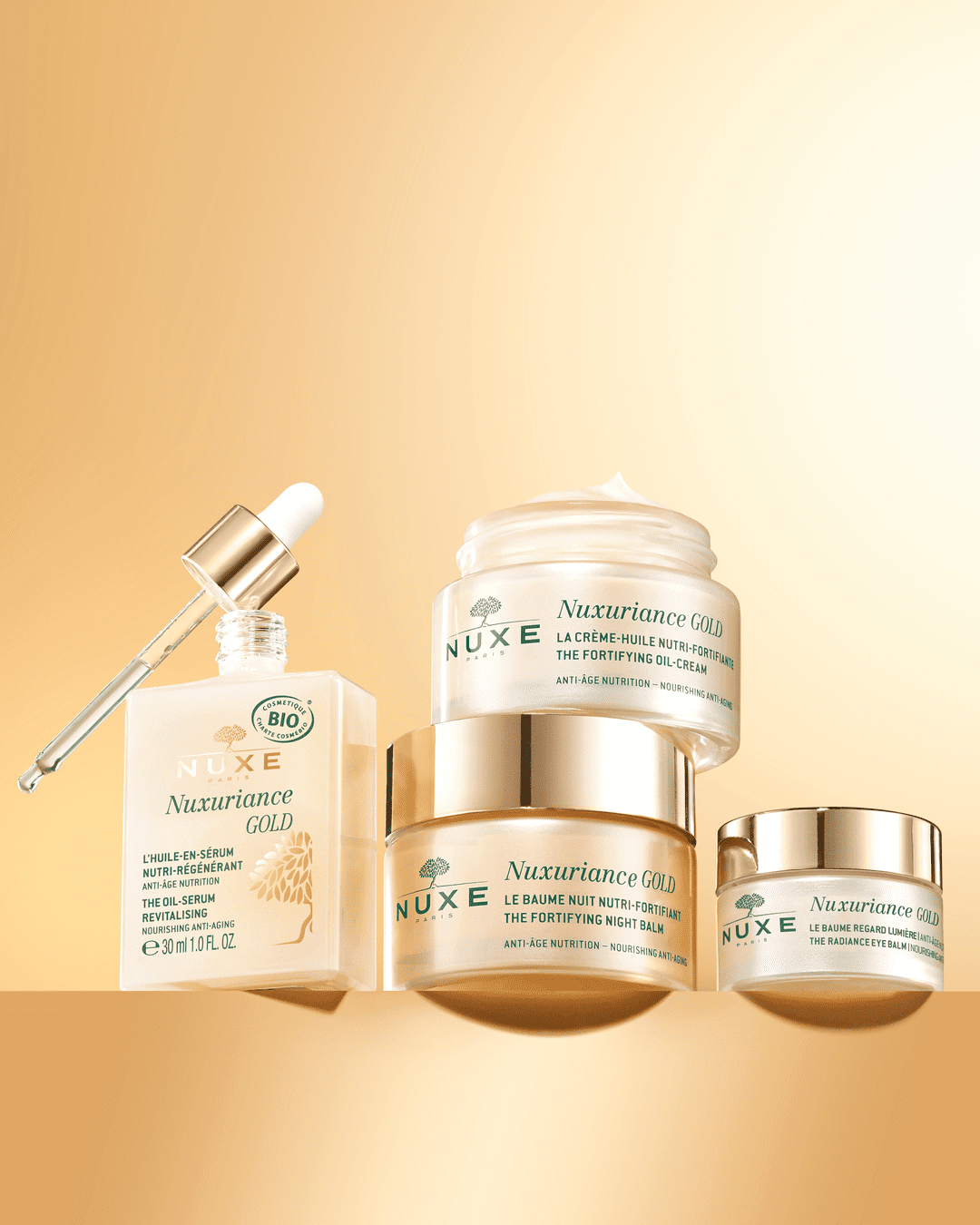 Collezione Nuxuriance Gold di Nuxe con prodotti anti-età in evidenza