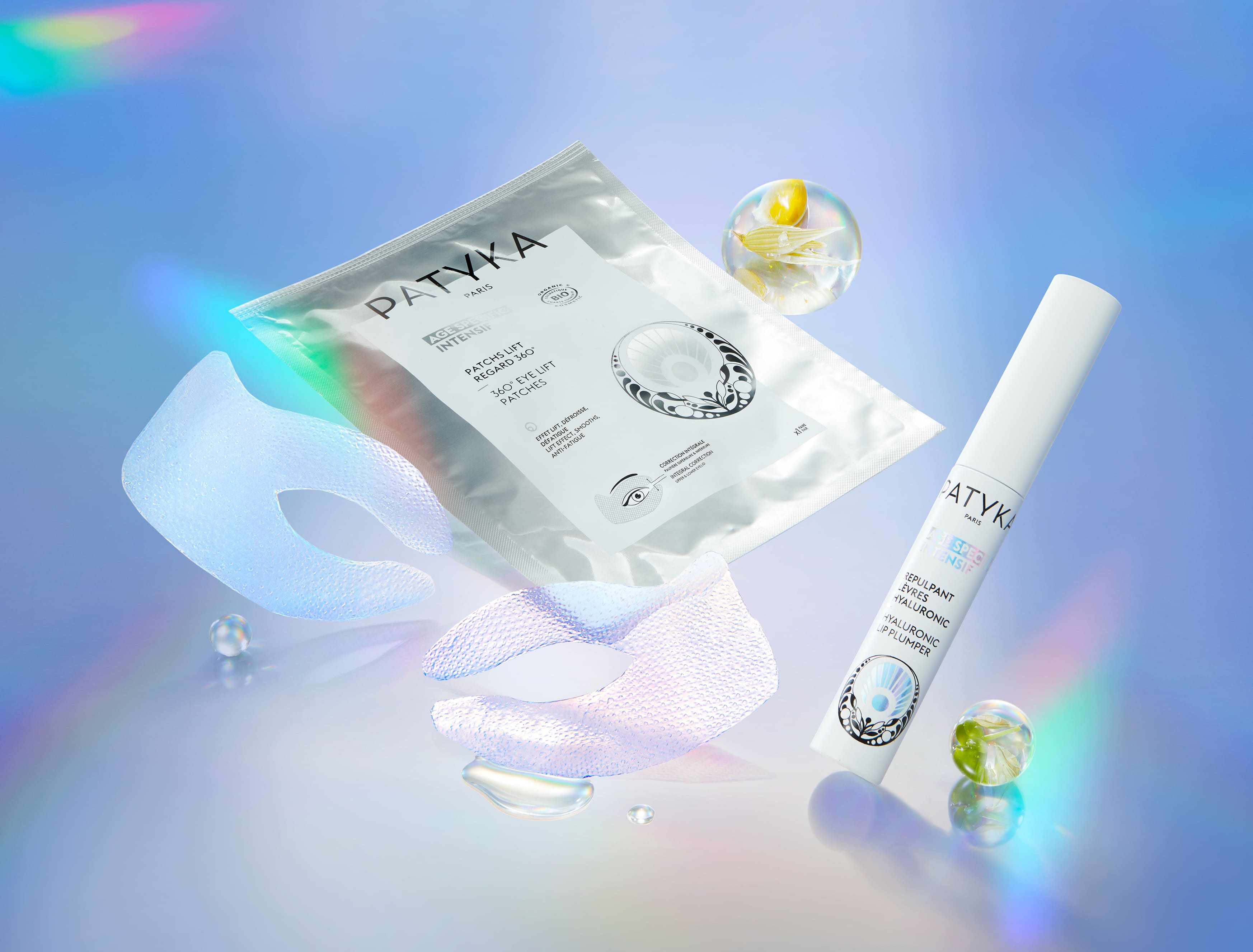 Rimpolpante Labbra Hyluronic e Patch Occhi Liftanti 360° del brand Patyka, presentati insieme.