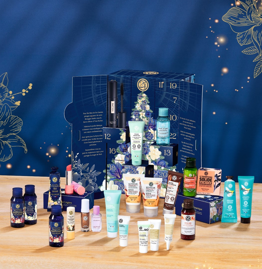 Calendario dell'Avvento Yves Rocher con prodotti skincare e bellezza