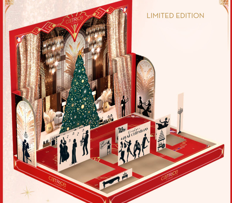 Calendario dell'Avvento Catrice con 24 sorprese di make-up, tra cui rossetti, ombretti, mascara e accessori per il trucco