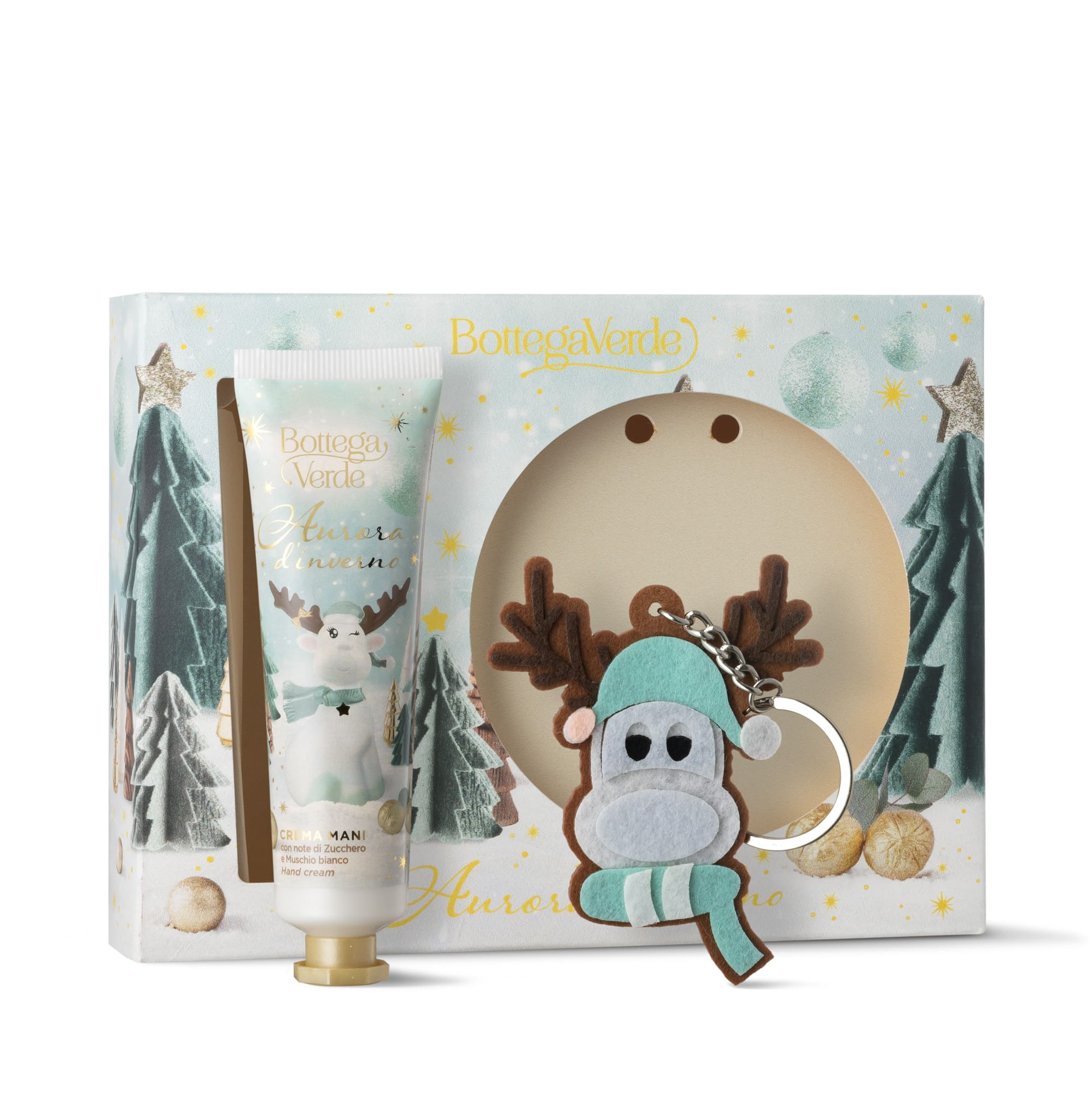 Idee regalo di Natale di Bottega Verde con confezioni a tema natalizio e decorazione a forma di renna