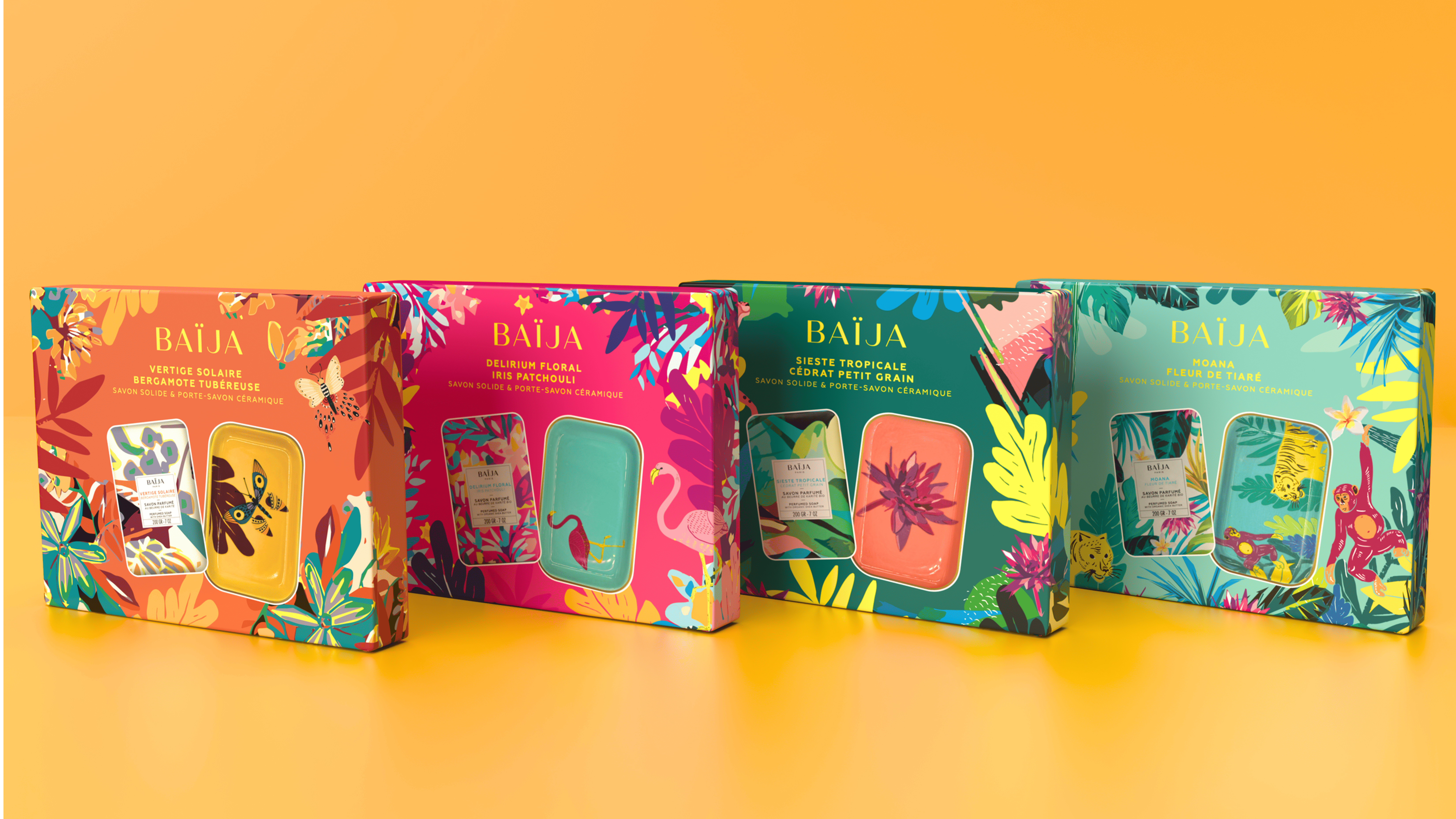 Set Saponi Baija con saponi solidi inebrianti e portasapone in ceramica, regalo elegante per il Natale.