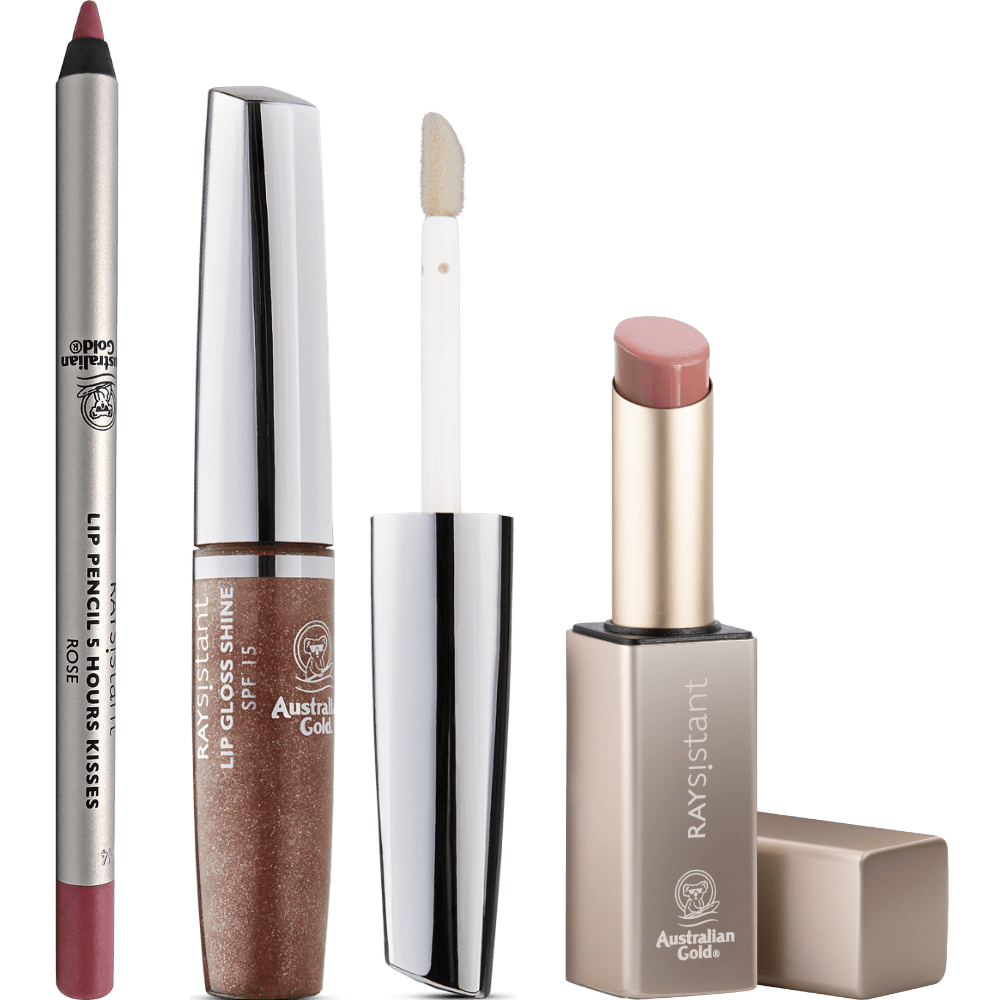 Lip Combo Glossy set con rossetto, lip gloss e matita labbra nelle tonalità Nude e Rose