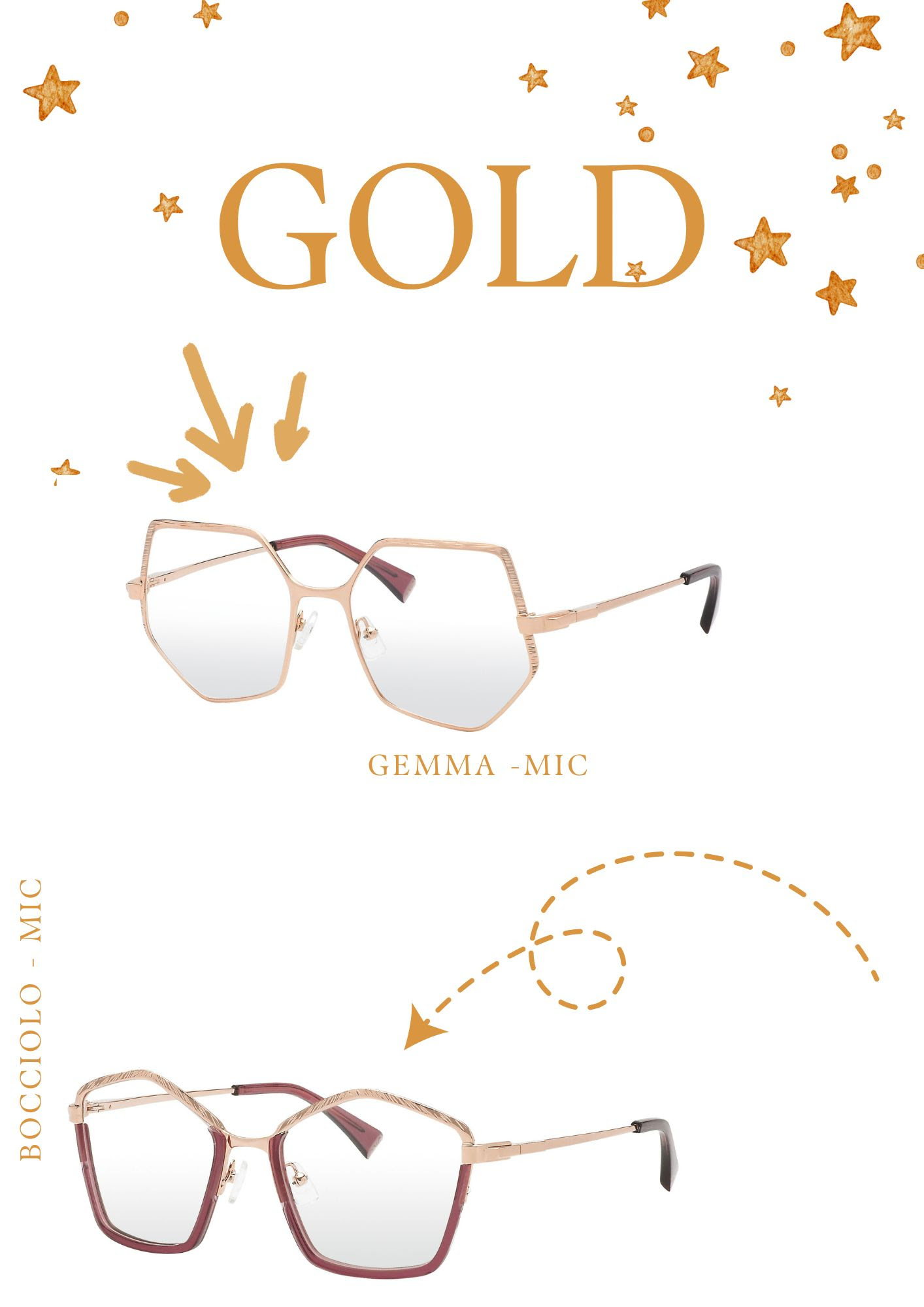 Occhiali dorati con dettagli eleganti per il Natale 2024
