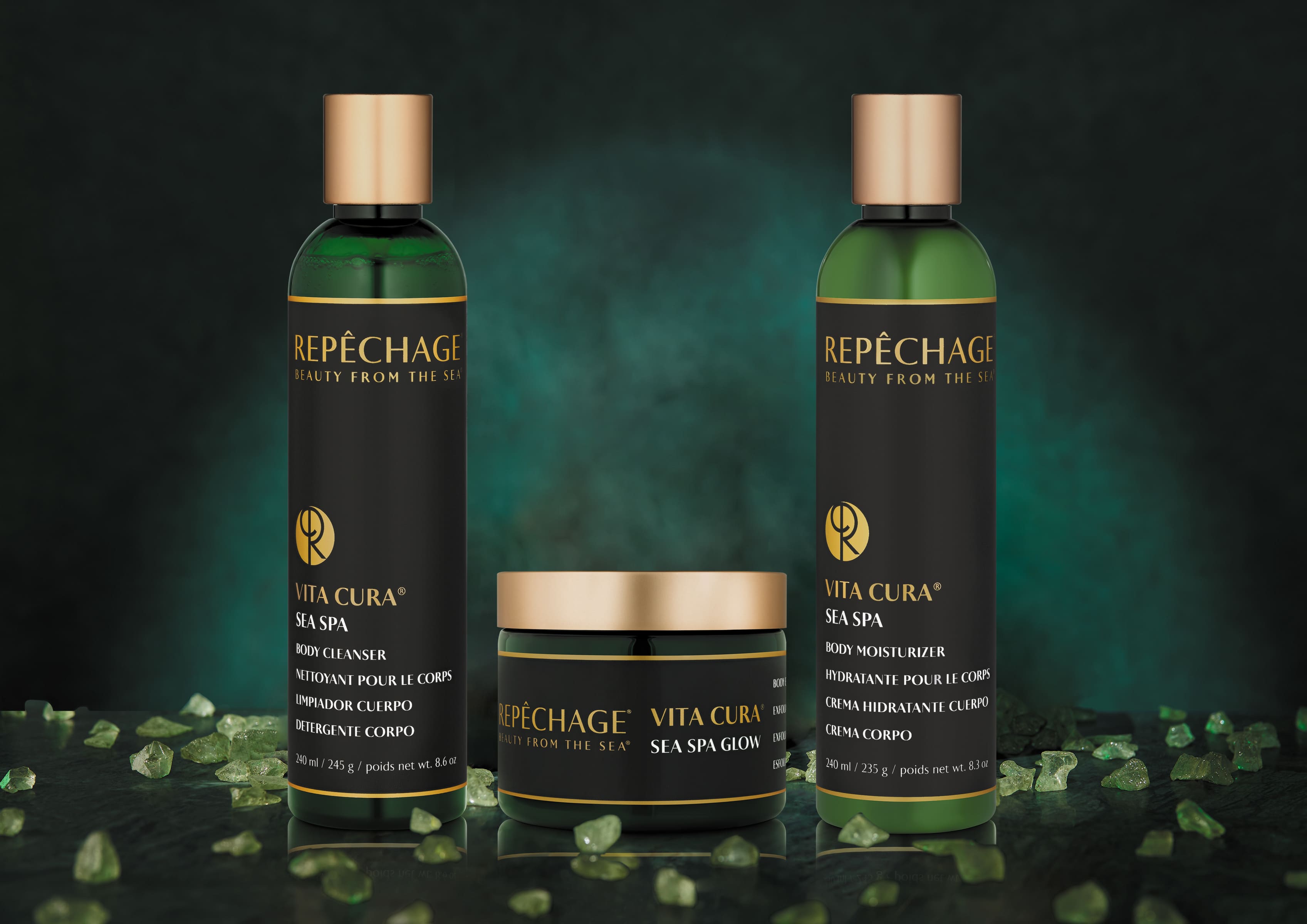 Vita Cura Sea Spa Collection Gift Set di Repêchage per un trattamento completo del corpo con detergente, esfoliante e crema idratante.