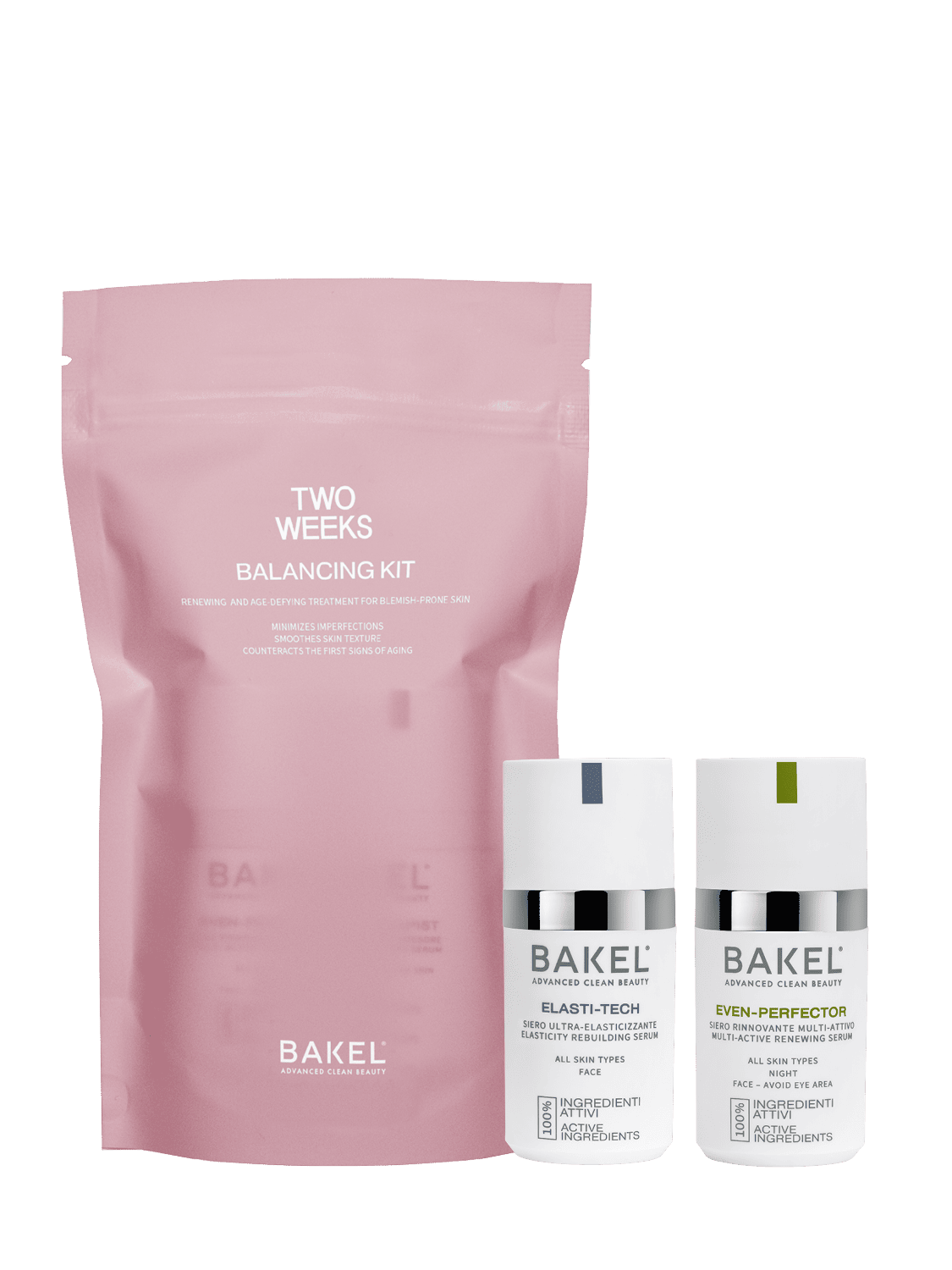 Balancing Kit Bakel, trattamento viso rinnovante e bilanciante per pelli a tendenza acneica.