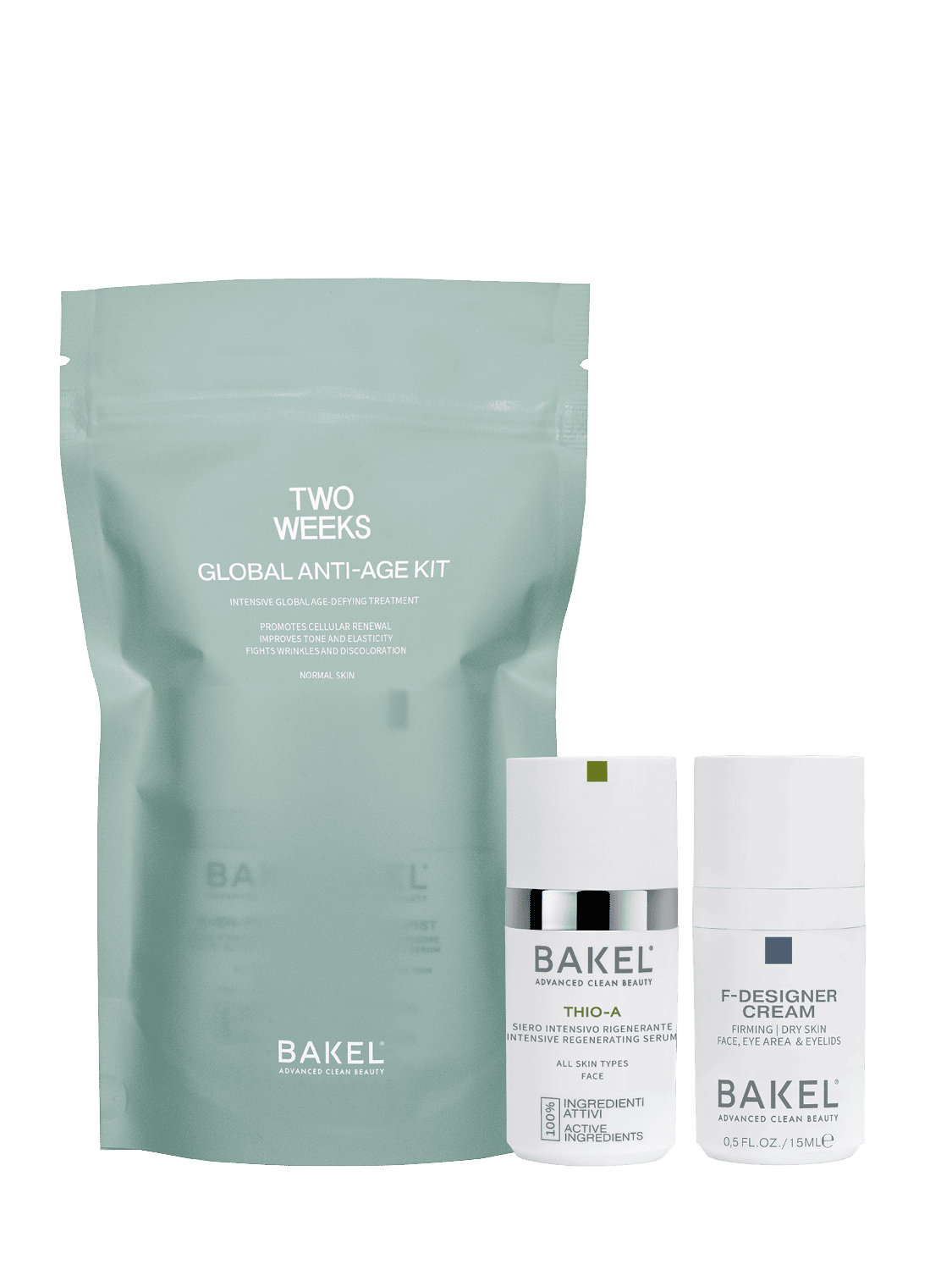 Global Anti-Age Kit Bakel, trattamento anti-età per pelle normale, viso, collo e décolleté.