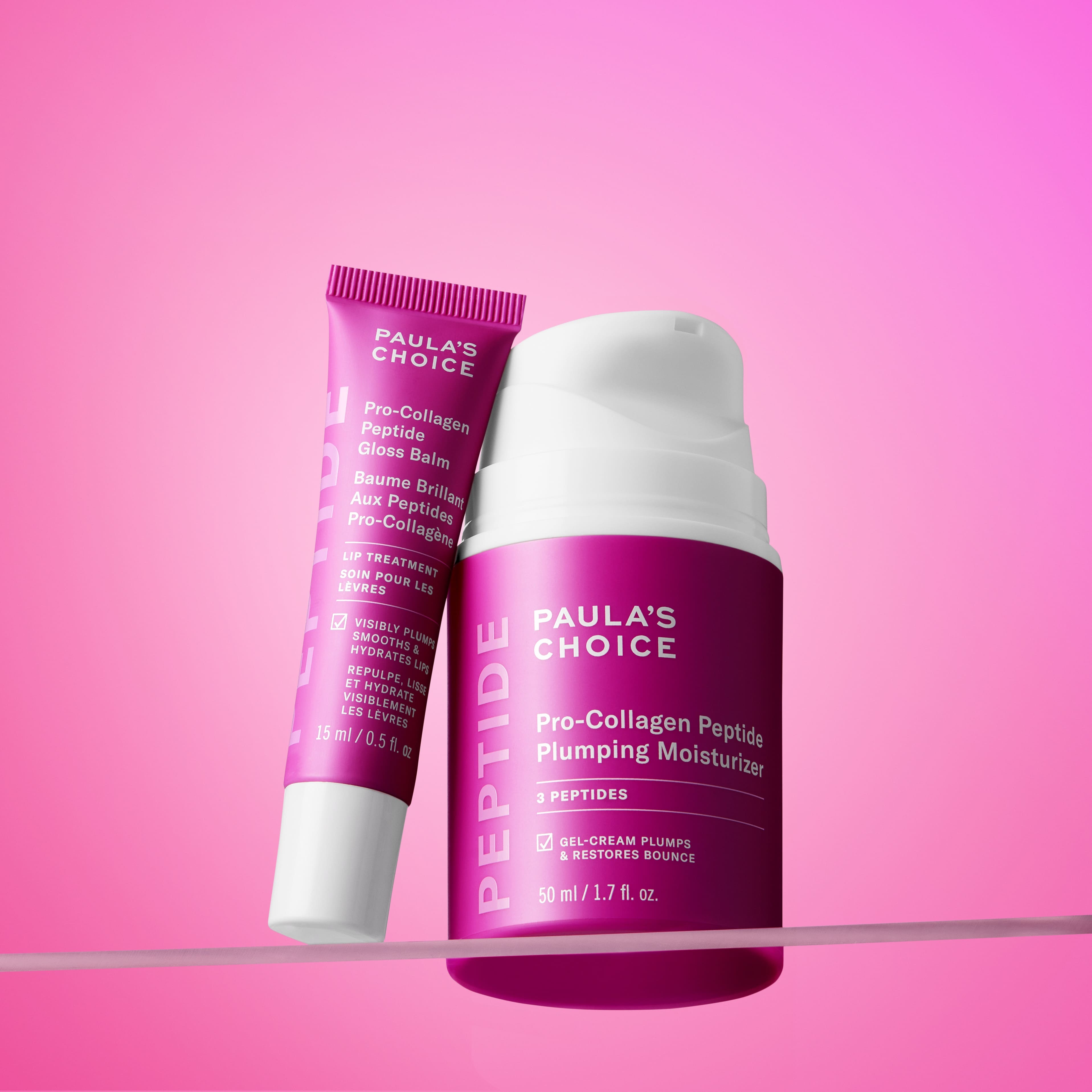 Pro-Collagen Peptide Plumping Cream e Gloss Balm di Paula's Choice, per pelle e labbra idratate e rimpolpate