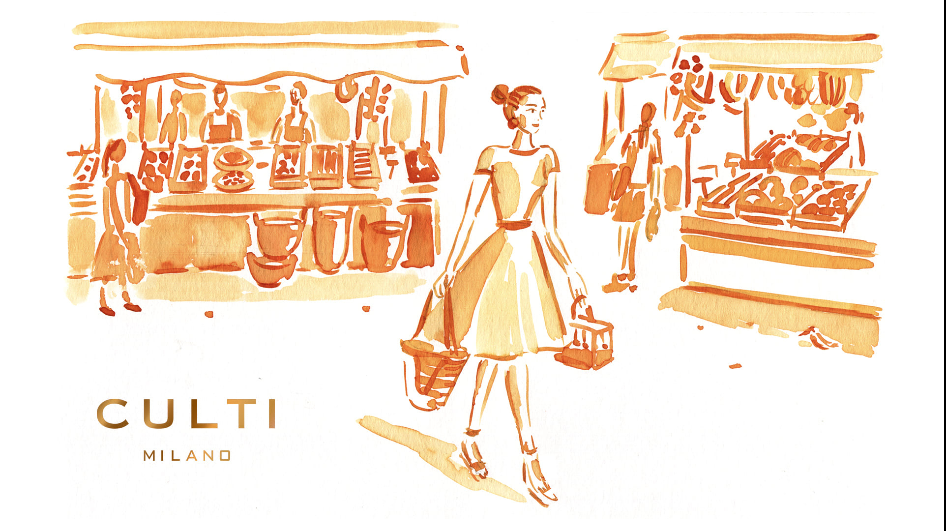 Illustrazione di Travelling Lady mentre intraprende un viaggio olfattivo con CULTI Milano, esplorando fragranze che evocano sensazioni di stagione e cultura.