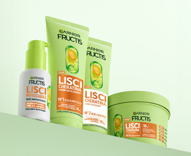 : Linea Lisci Cheratina di Garnier Fructis per capelli lisci, setosi e senza crespo.