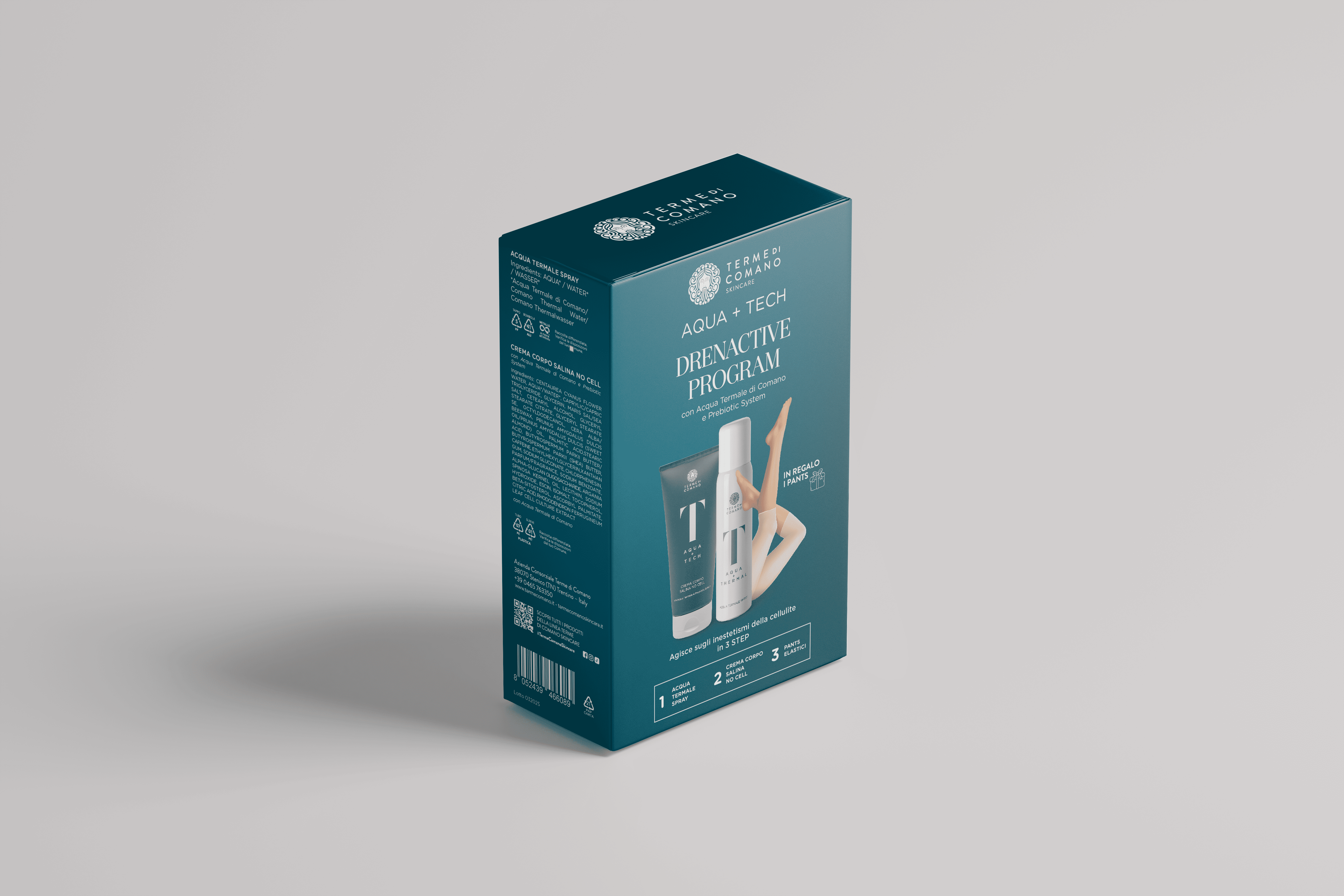 Kit DrenActive Program di Terme di Comano, contenente Acqua Termale Spray, Crema Corpo Salina No Cell e Pants elasticizzati