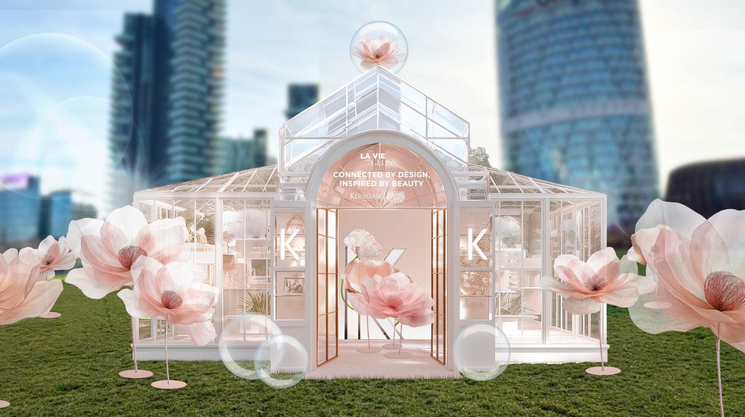 Installazione Kérastase "La Vie en Gloss" evento beauty alla Milano Design Week 2025, un'esperienza sensoriale tra design e haircare