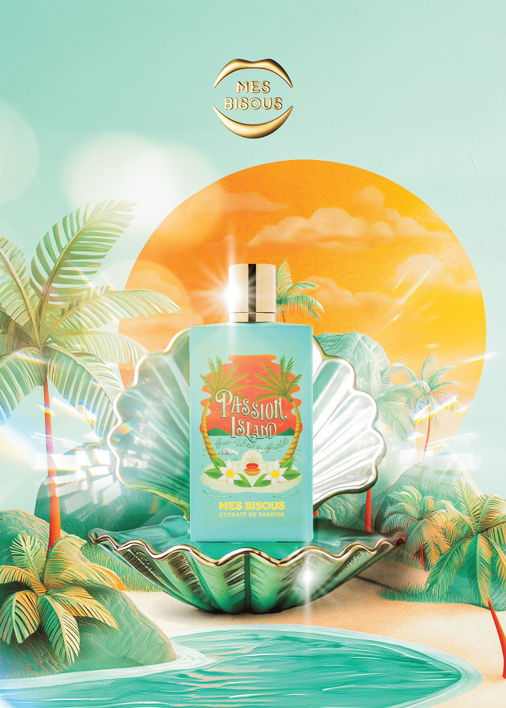 Bottiglia di Passion Island di Mes Bisous, una fragranza esotica e seducente per donne.