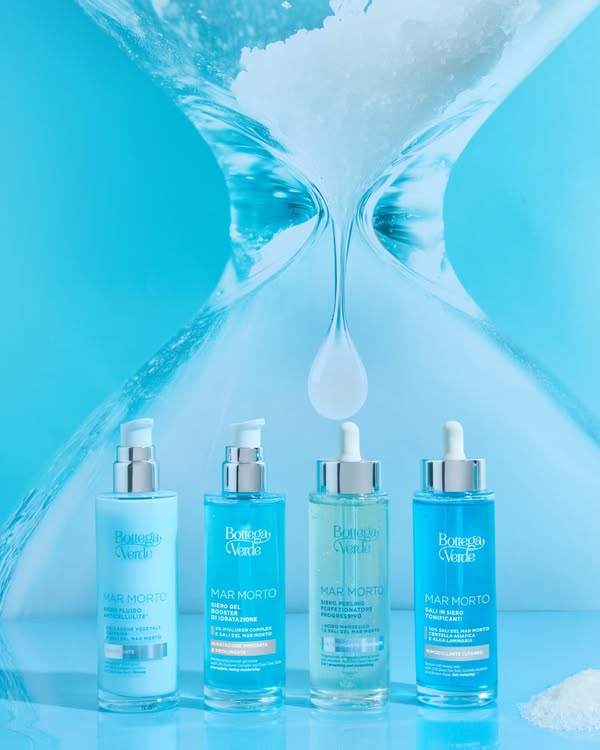 Nuova linea Sieri Corpo Bottega Verde con Sali del Mar Morto, per pelle idratata, tonica e levigata.