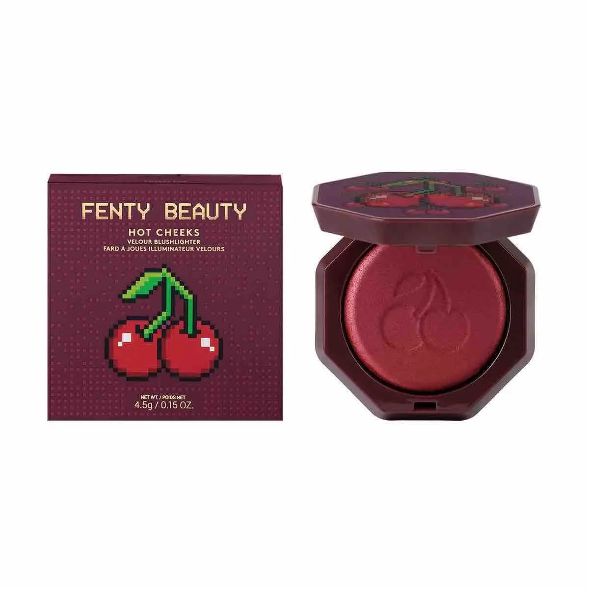 Fenty Beauty Hot Cheeks Velour Blushlighter in ‘Cherry Pop’, blush e illuminante in un unico prodotto.