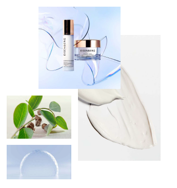 Duo La Protection Idéale e Soin Anti-Stress di EISENBERG su fondo elegante, trattamenti anti-età e detox per la pelle