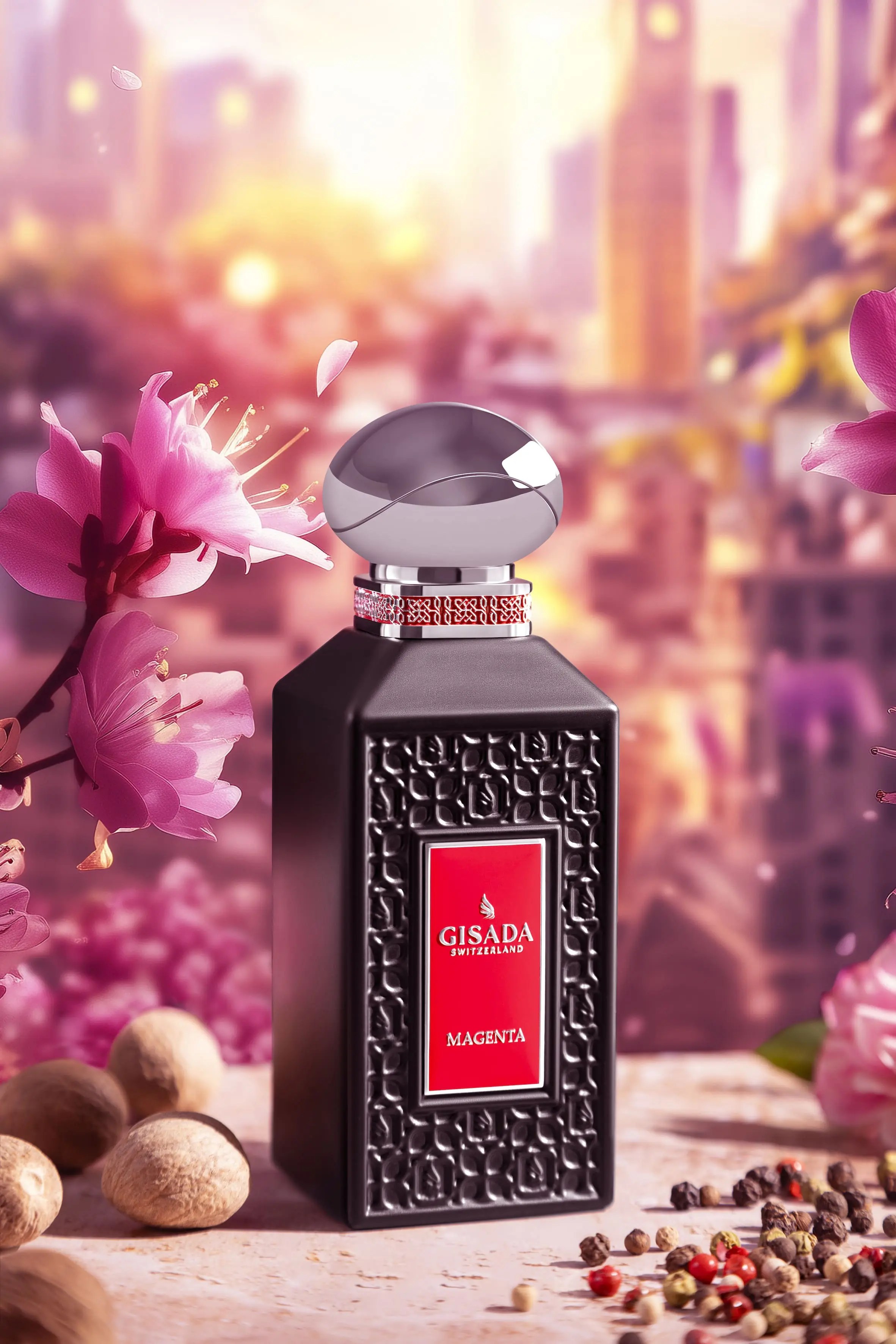 Flacone del profumo Magenta di Gisada, fragranza speziata e sensuale della Luxury Line