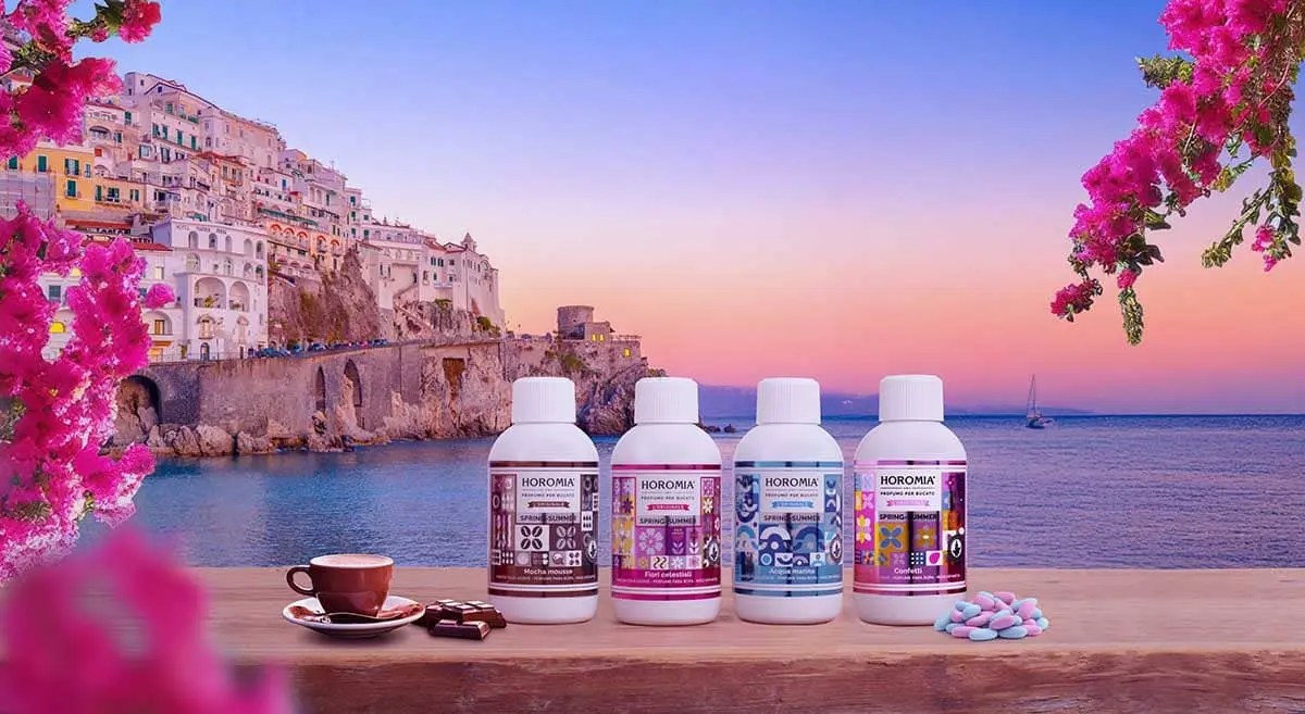 Flaconi profuma bucato Horomia Spring Summer 2025 con design colorato e profumazioni estive