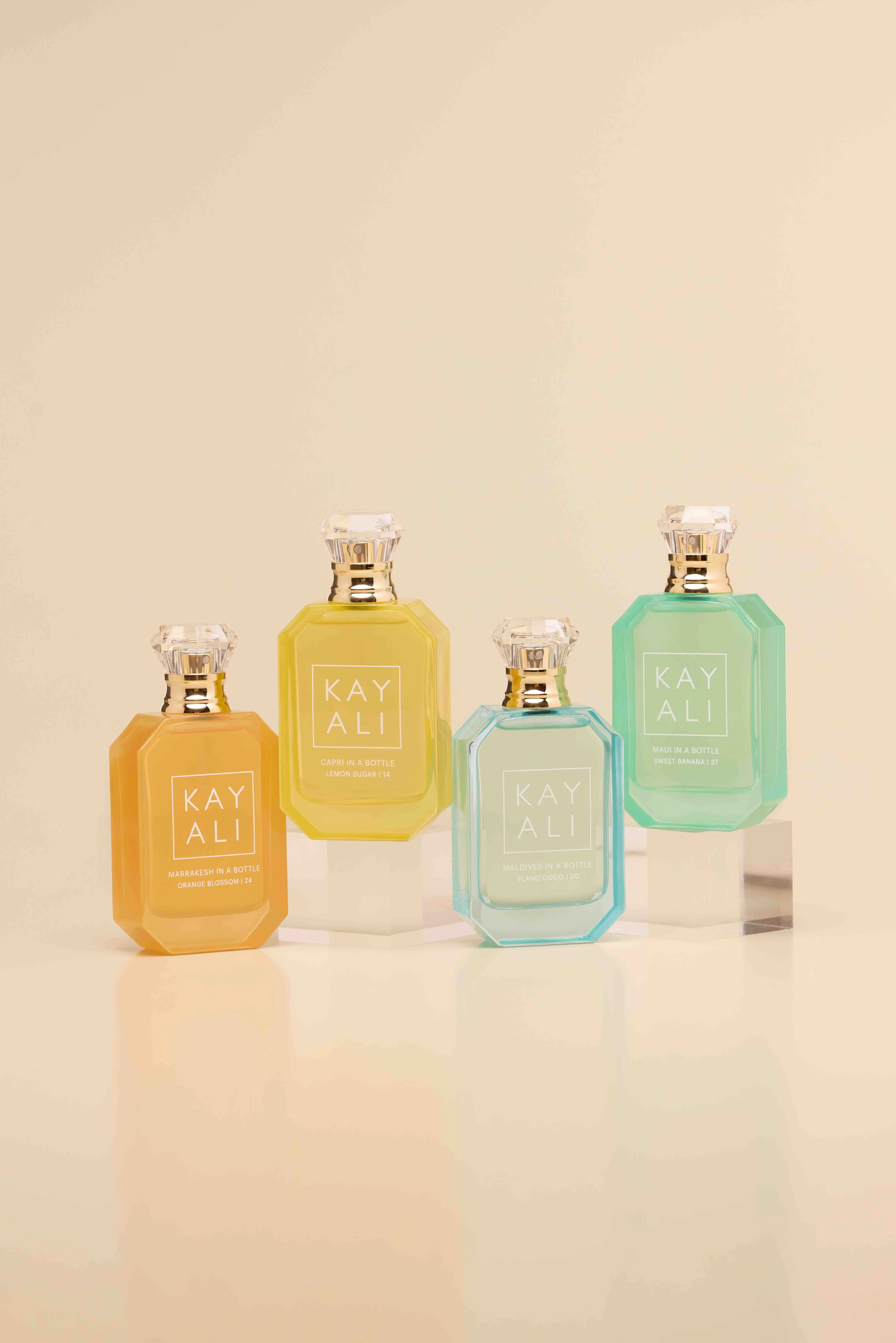 La collezione di profumi KAYALI Vacay in a Bottle in versione full-size e mini