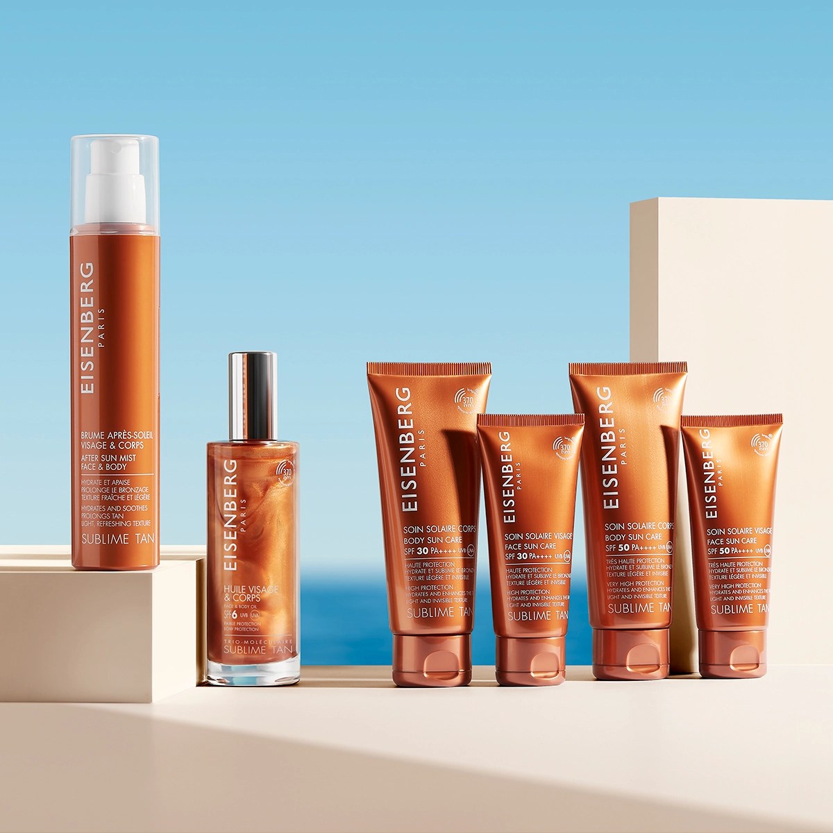Linea solare Sublime Tan di EISENBERG con trattamento skincare e protezione SPF