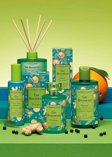 Linea completa L’Erbolario Gin Botanicals con profumo, bagnogel, crema corpo e sapone profumato
