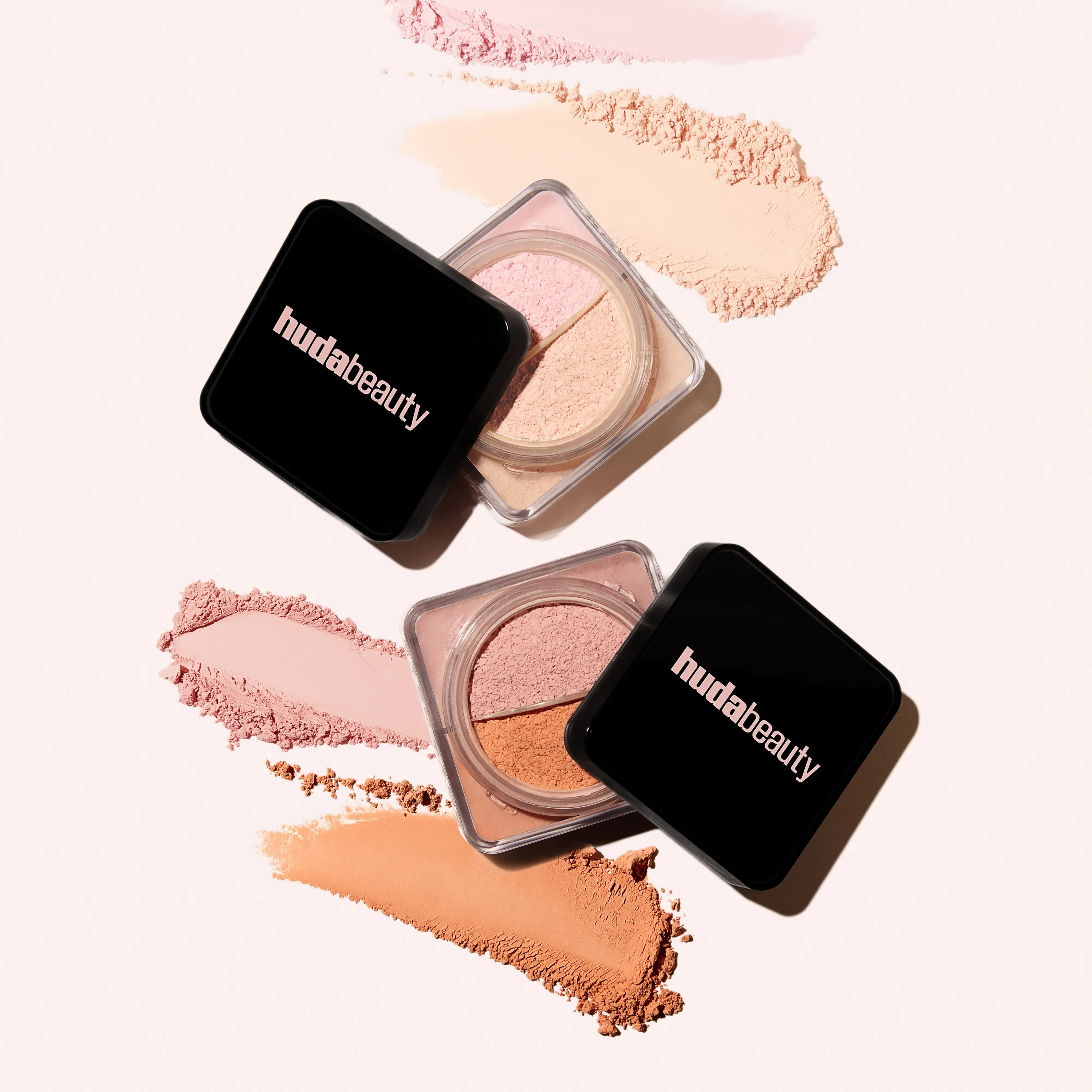 onfezione Huda Beauty Easy Bake Duo con doppia tonalità rosa e pesca