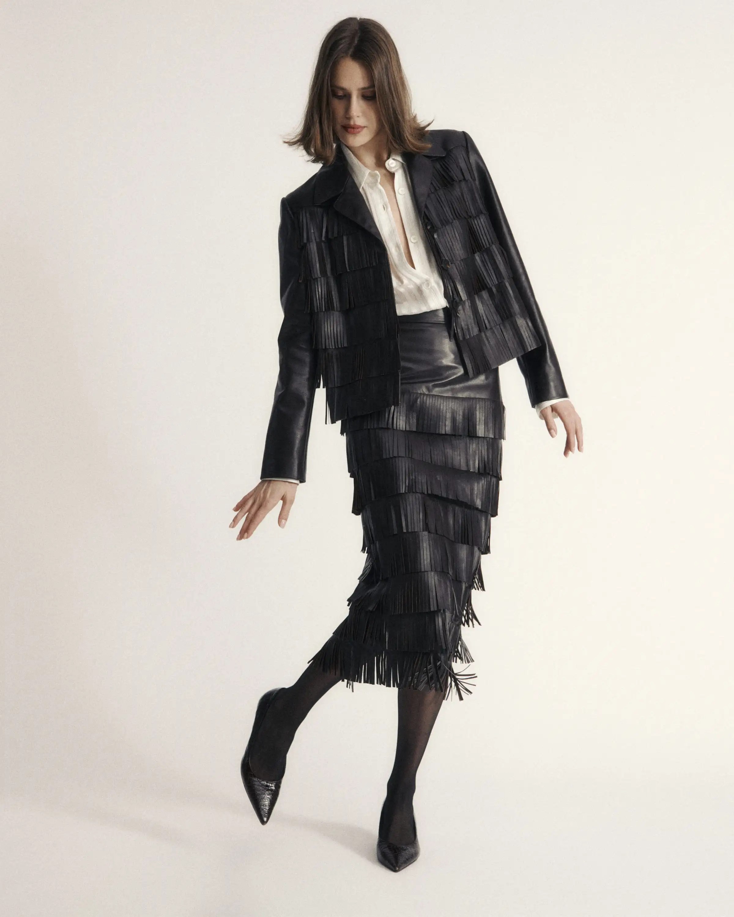 Collezione Luisa Spagnoli Autunno/Inverno 2025 con capi in pelle e dettagli sartoriali