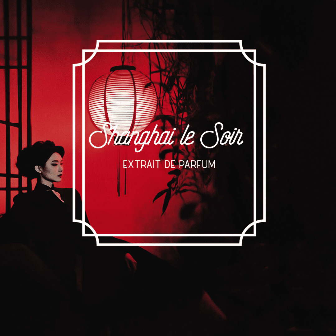 Donna in abito di seta sotto luci al neon, ispirazione della fragranza Cherigan Shanghai Le Soir