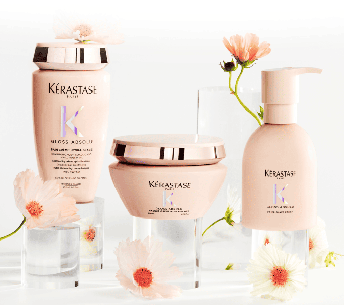 Linea Kérastase Gloss Absolu Crème per capelli spessi e crespi con shampoo, maschera e crema leave-in