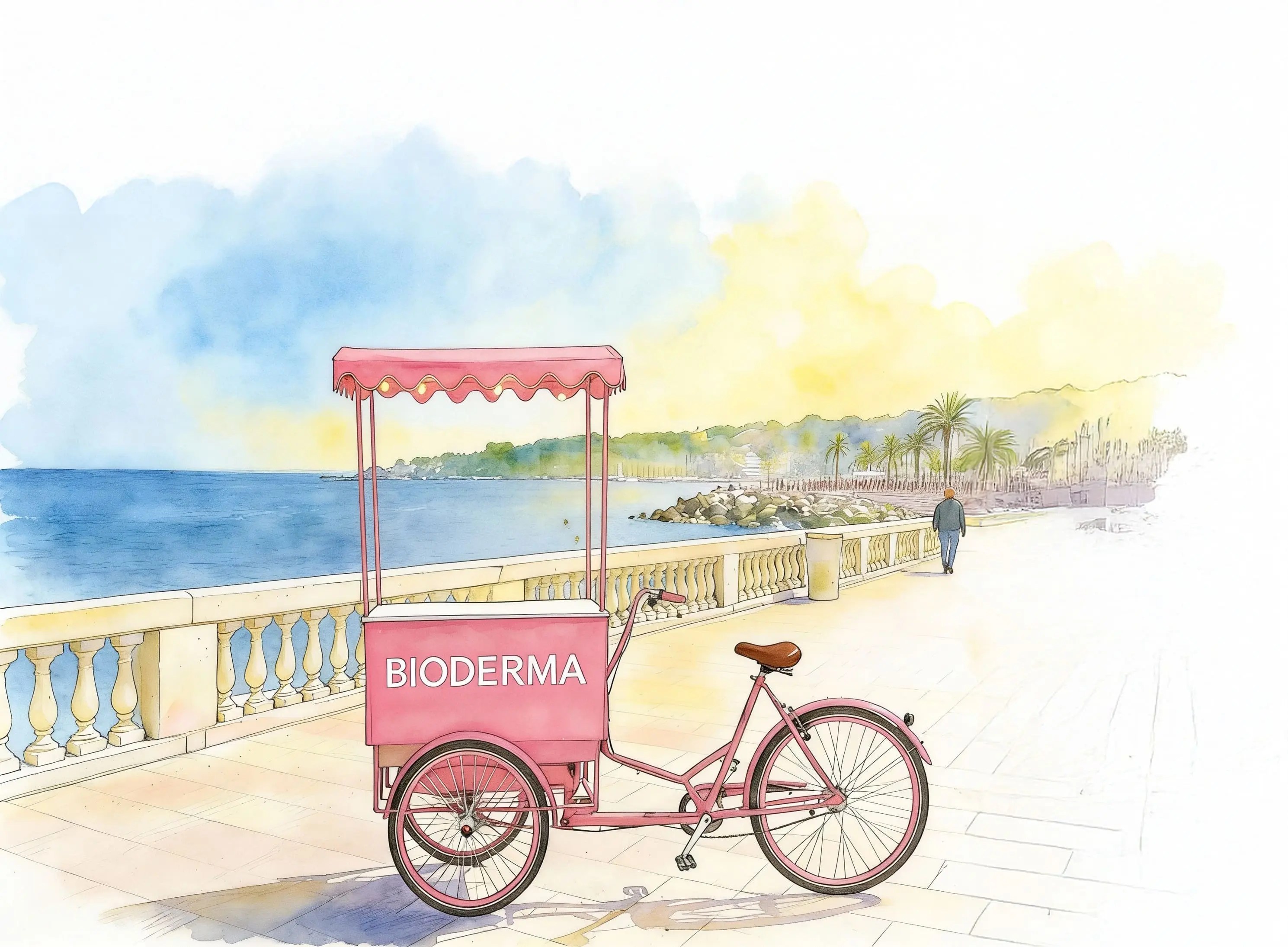 Cargo-bike Bioderma a Sanremo con postazioni mobili e prodotti iconici