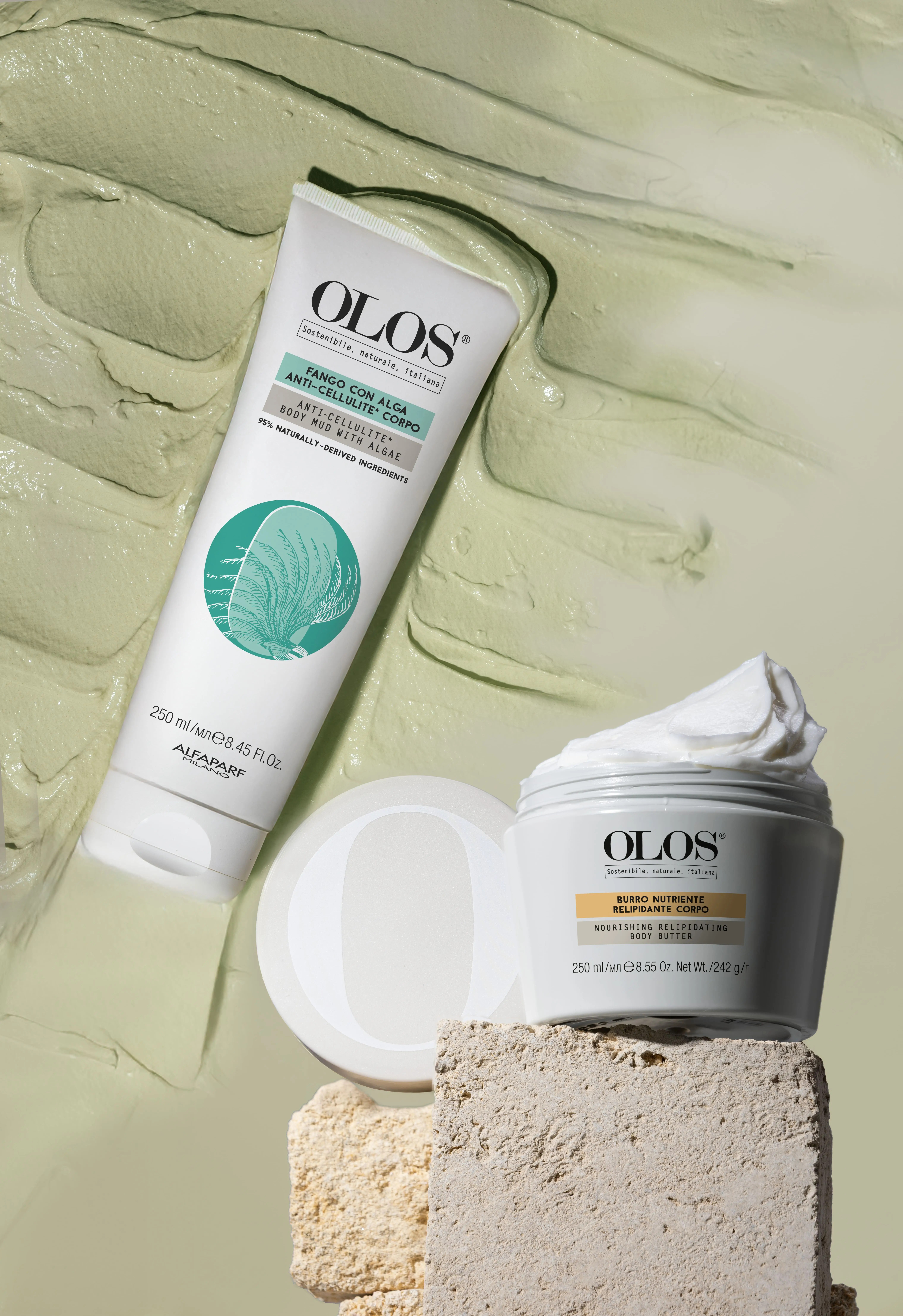 Burro nutriente e Fango anticellulite OLOS per la cura del corpo