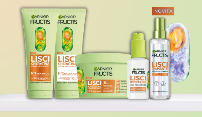 Spray Lisci Diamante Fructis, termoprotettore alla cheratina per capelli lisci, morbidi e luminosi fino a 100 ore