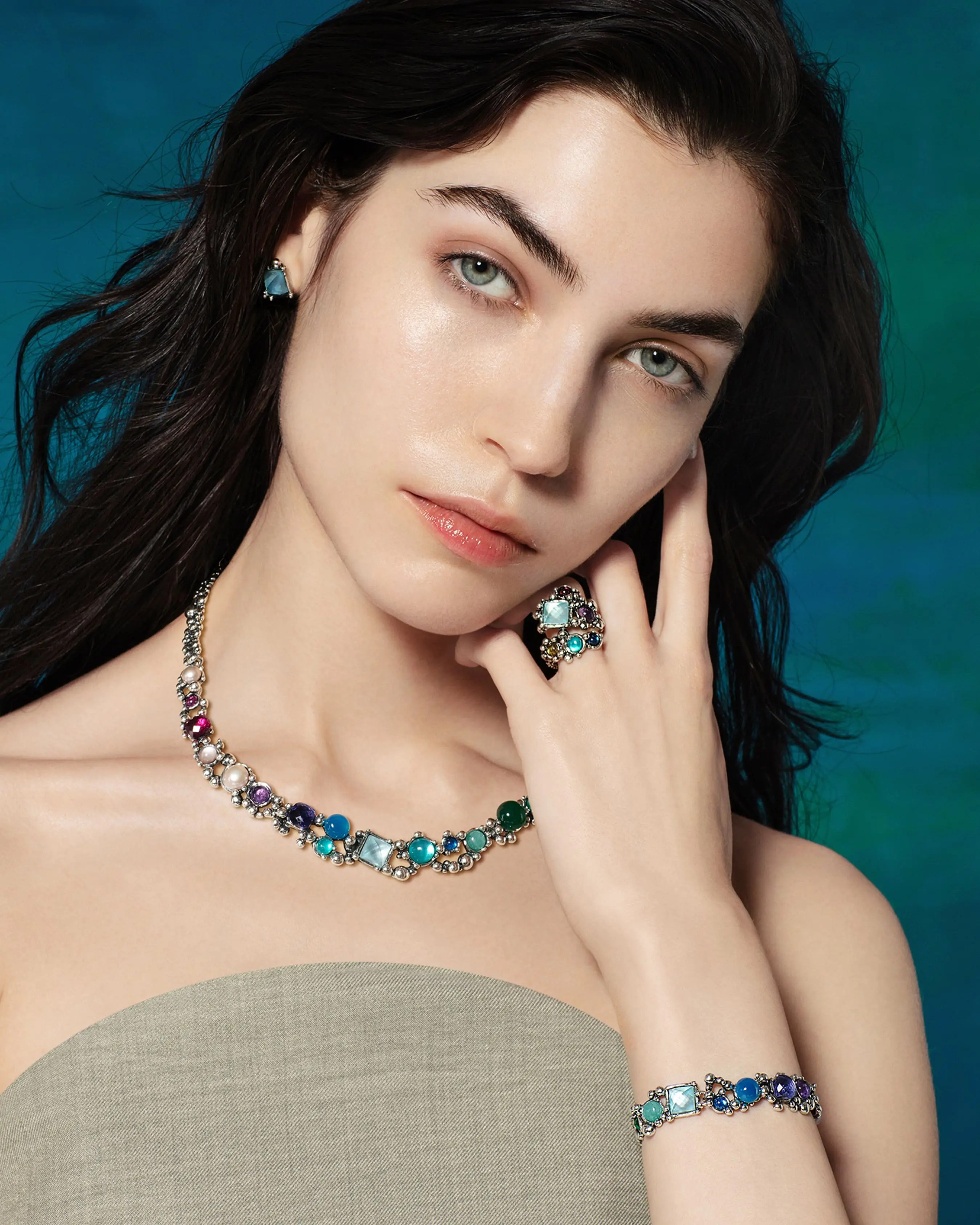 gioielli Cocktail con gemme colorate argento brunito