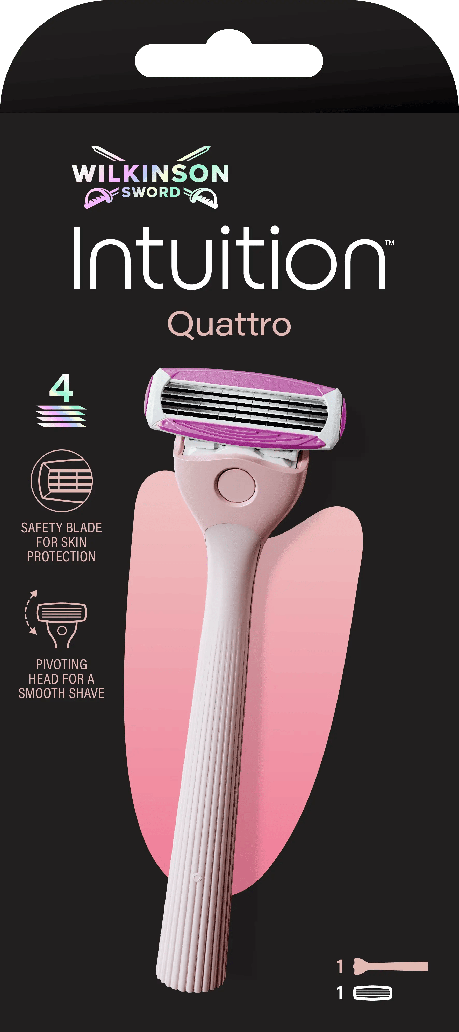 Rasoio femminile Intuition Quattro rosa con testina oscillante e impugnatura ergonomica